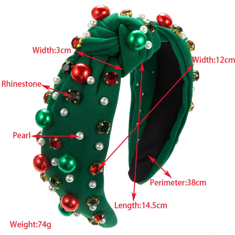 Christmas Knotted Headband Red Green Beaded Top Festive Gifts 6