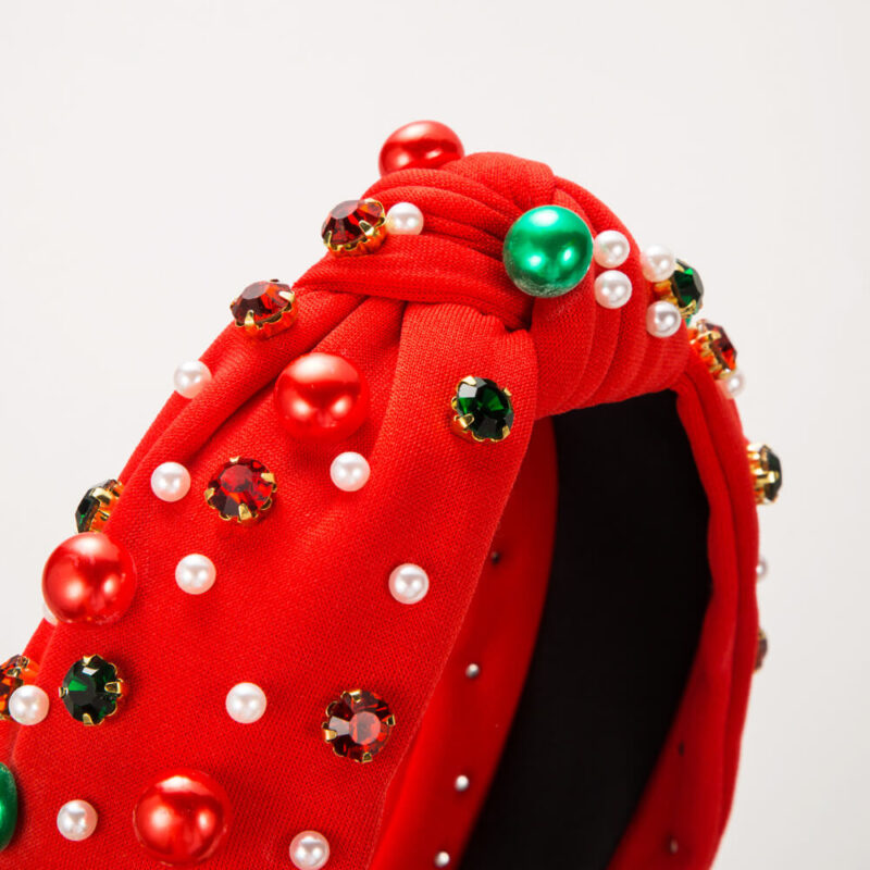 Christmas Knotted Headband Red Green Beaded Top Festive Gifts 7