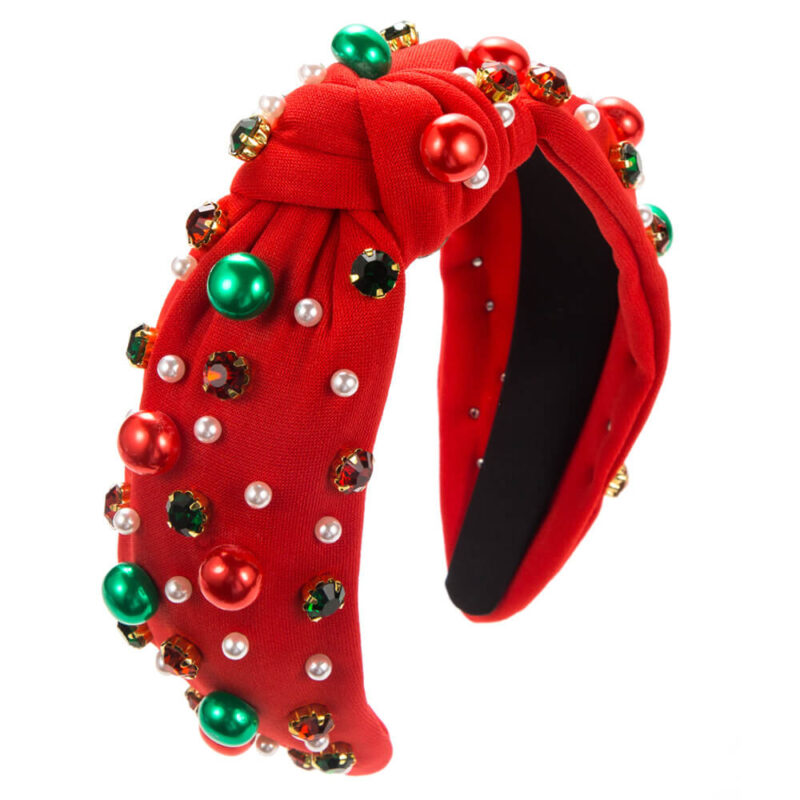Christmas Knotted Headband Red Green Beaded Top Festive Gifts 8