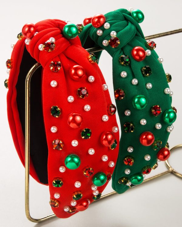 Alternative view of Christmas Knotted Headband Red Green Beaded Top Festive Gifts