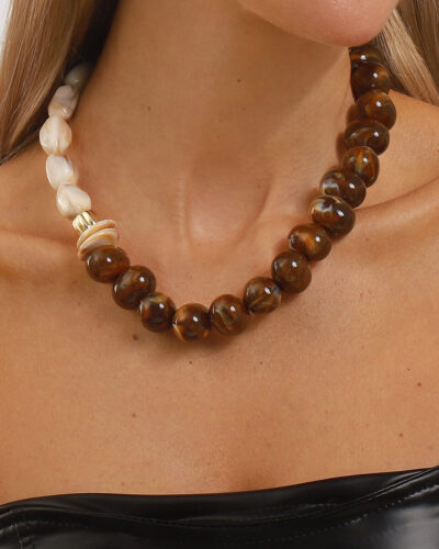 Alternative view of Chunky Resin Irregular Beaded Necklace Party Vacation Jewelry