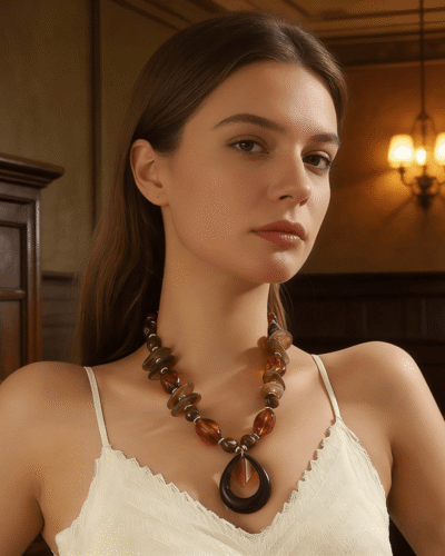 Alternative view of Chunky Beaded Acrylic Boho Long Necklace Drop Pendant