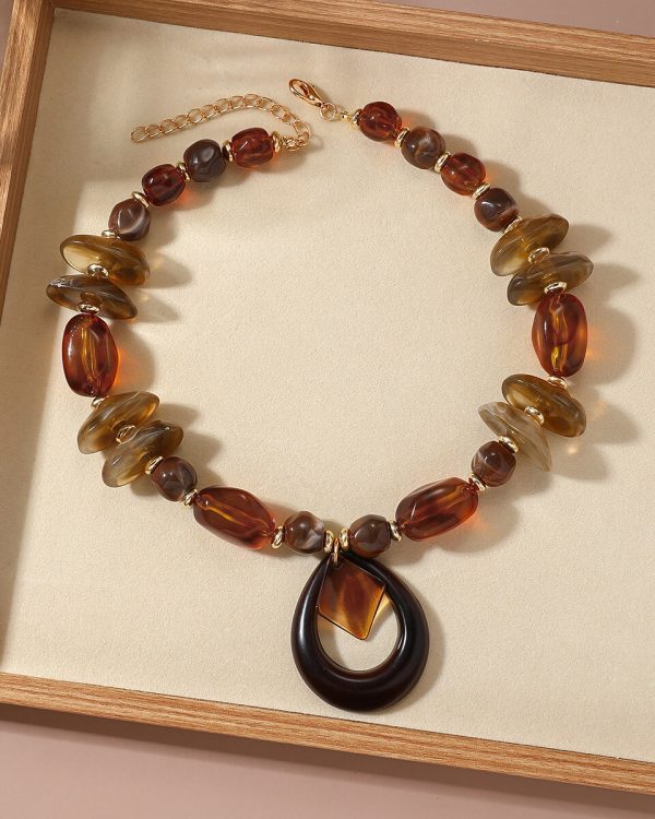 Chunky Beaded Acrylic Boho Long Necklace Drop Pendant 4