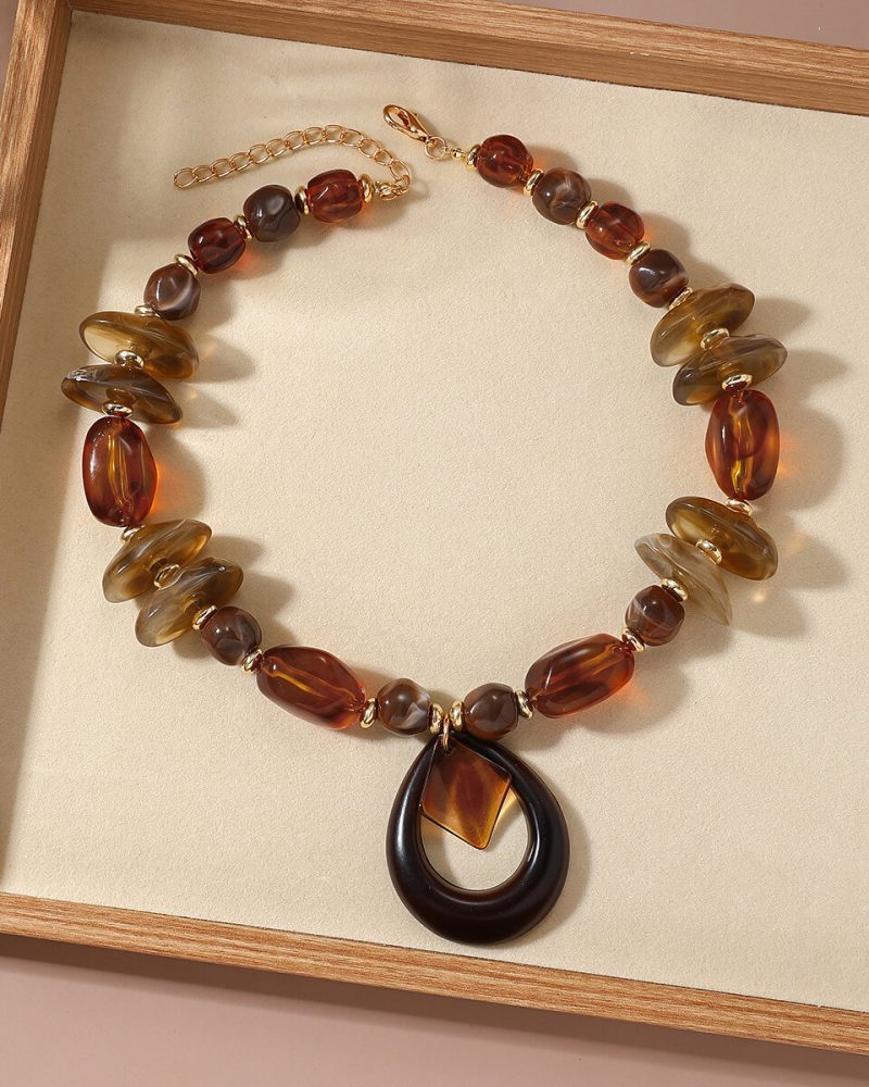 Chunky Beaded Acrylic Boho Long Necklace Drop Pendant 4