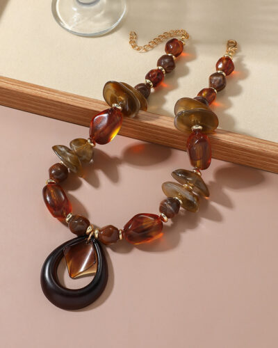 Chunky Beaded Acrylic Boho Long Necklace Drop Pendant