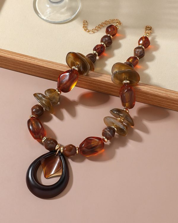 Chunky Beaded Acrylic Boho Long Necklace Drop Pendant