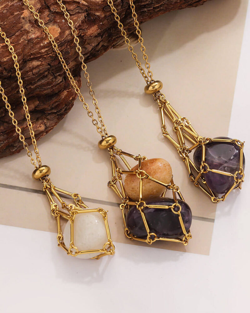 Crystal Holder Necklace Gemstone Cage Pendant