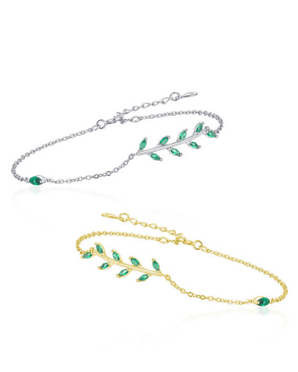 Dainty Green Leaves Bangle Bracelets Idea Jewelry Gifts