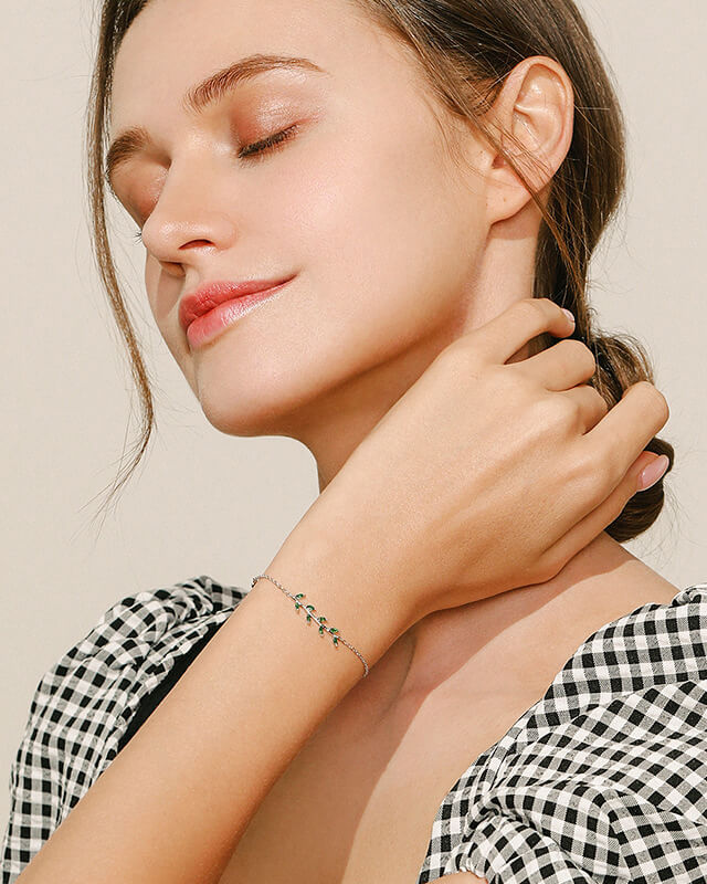 Alternative view of Dainty Green Leaves Bangle Bracelets Idea Jewelry Gifts