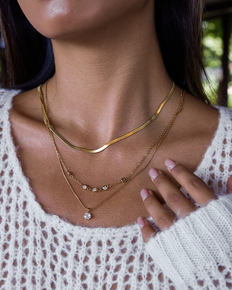 Alternative view of Dainty Layered Necklaces Herringbone Snake Chain Choker