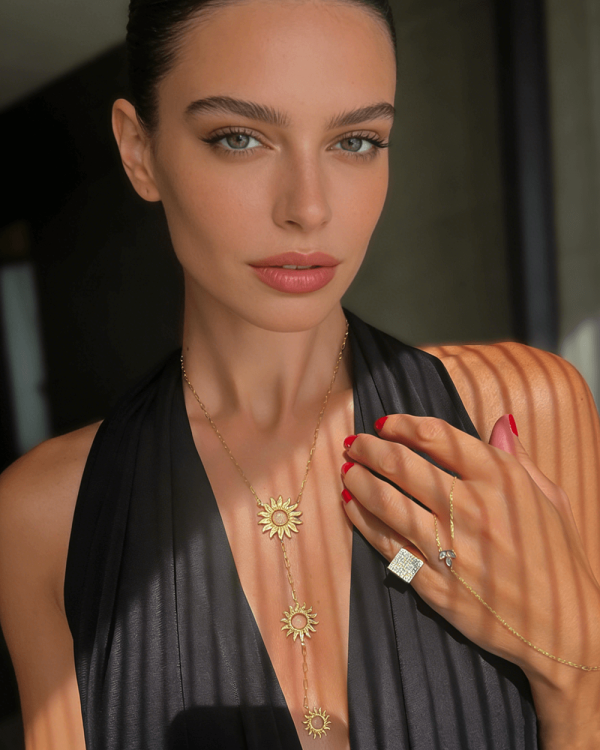 Alternative view of Dainty Sunburst Bohemian Y-Shaped Pendant Necklace
