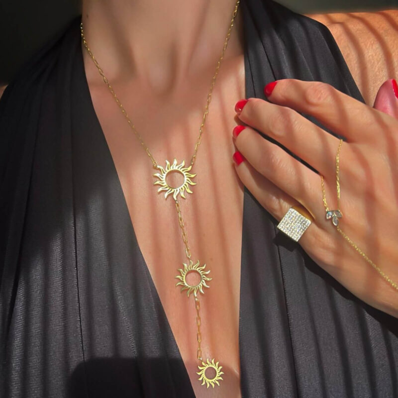 Dainty Sunburst Bohemian Y Shaped Pendant Necklace 5