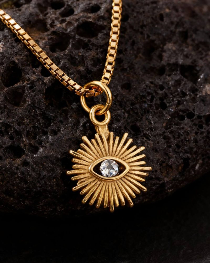 Dainty Sunflower Evil Eye Necklace 18K Gold Plated Chain 5