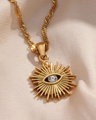 Dainty Sunflower Evil Eye Necklace 18K Gold Plated Chain