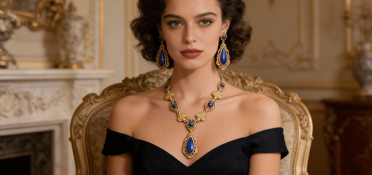 Elegant Bridal Necklace Earrings Lapis lazuli Crystal Jewelry Set 2