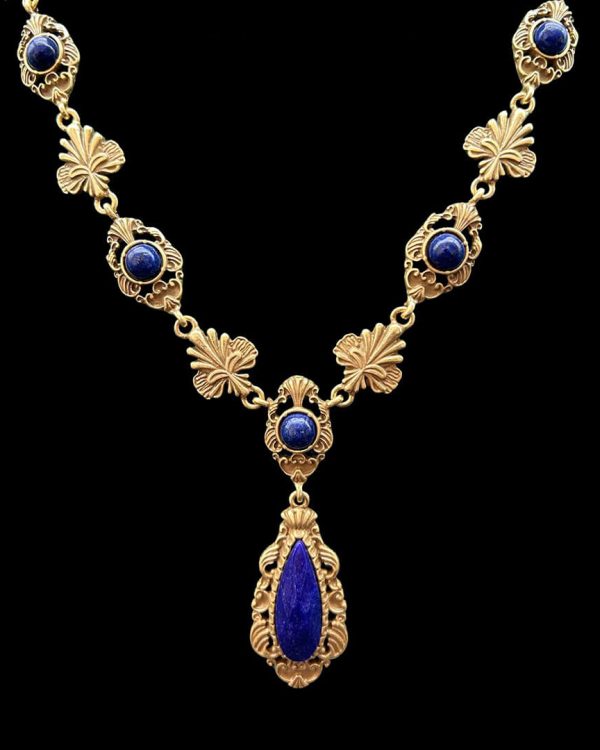 Elegant Bridal Necklace Earrings Lapis lazuli Crystal Jewelry Set 5