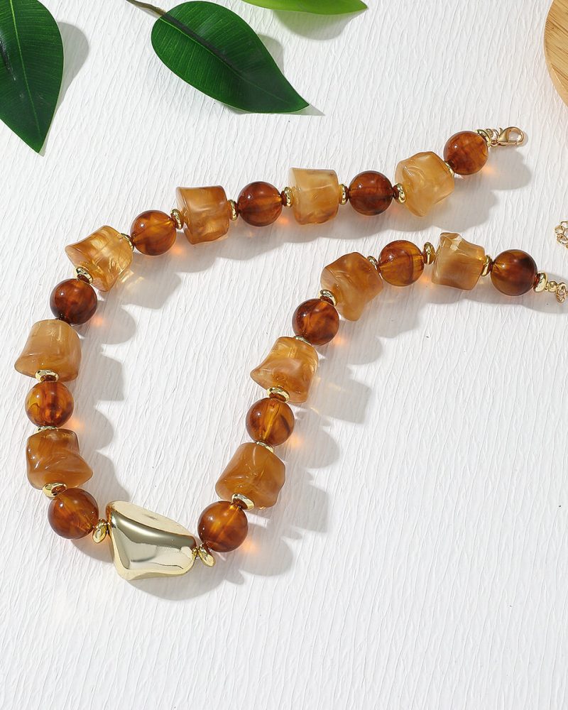 Elegant Brown Boho Bead Necklace Jewelry Gift  for Women
