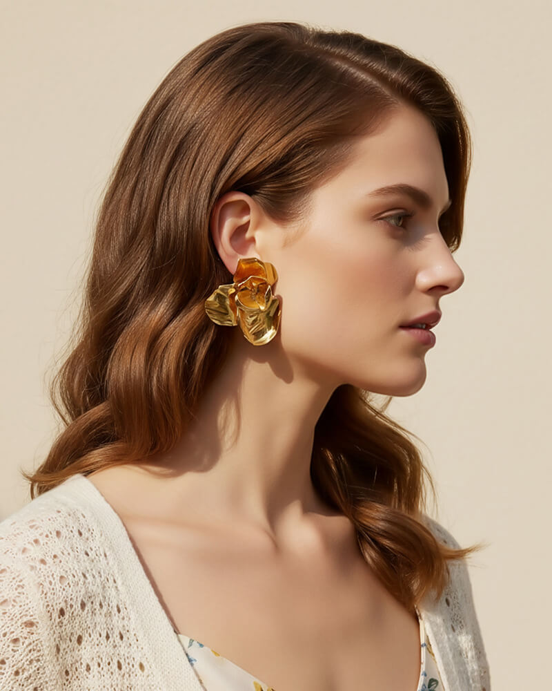 Elegant Floral Statement Earrings Hypoallergenic Stud