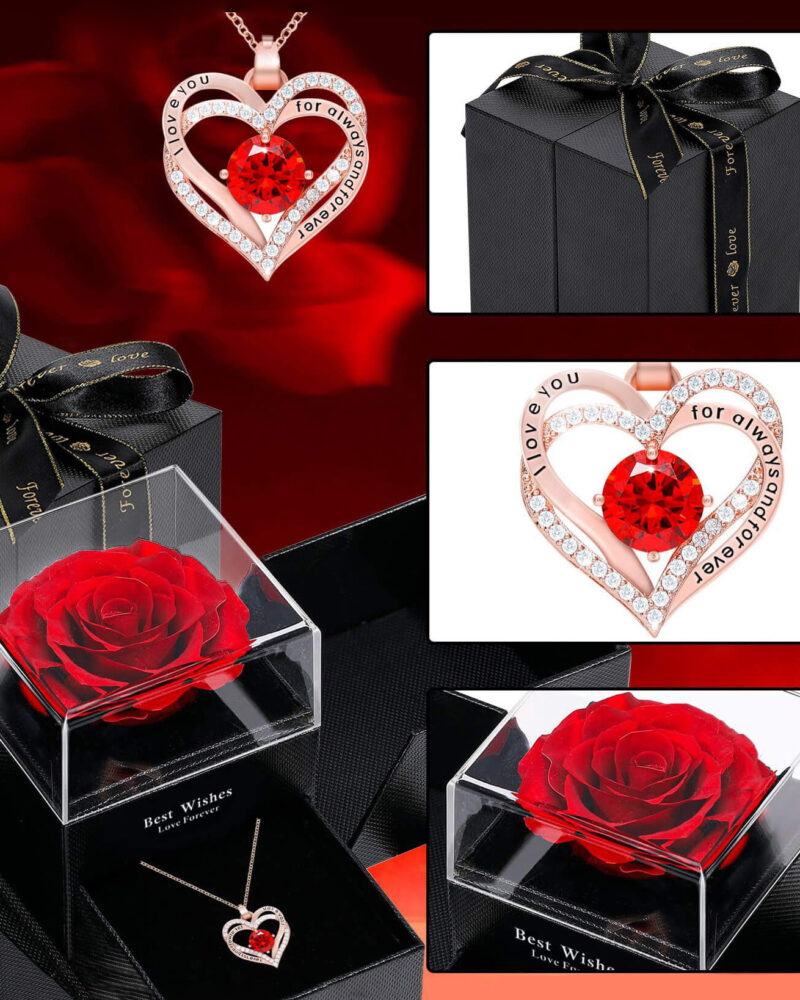 Eternal Rose Necklace Pendant and Earrings Set Valentines Gifts