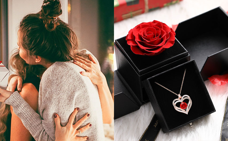 Eternal Rose Necklace Pendant and Earrings Set Valentines Gifts 5