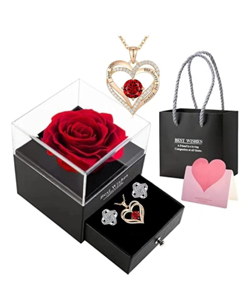 Eternal Rose Necklace Pendant and Earrings Set Valentines Gifts 9