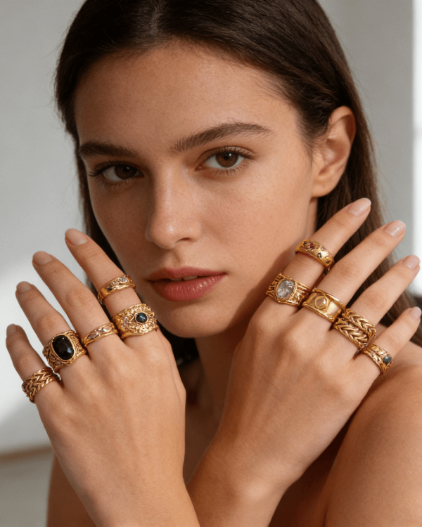 Alternative view of Evil Eye Stackable Midi Rings Statement Aesthetic Finger Jewelry