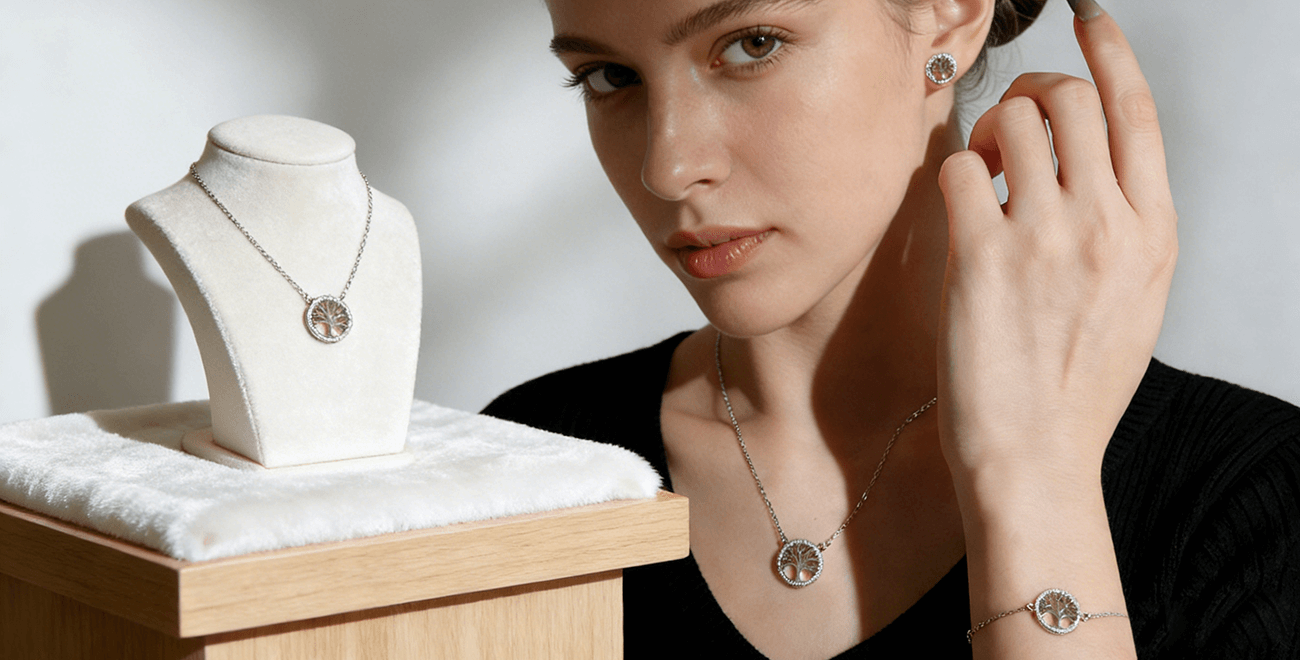Family Tree of Life Bracelet 925 Sterling Silver Pendant Necklace Set 1