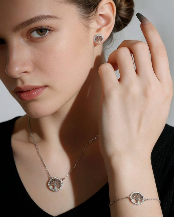 Alternative view of Family Tree of Life Bracelet S925 Pendant Necklace Set