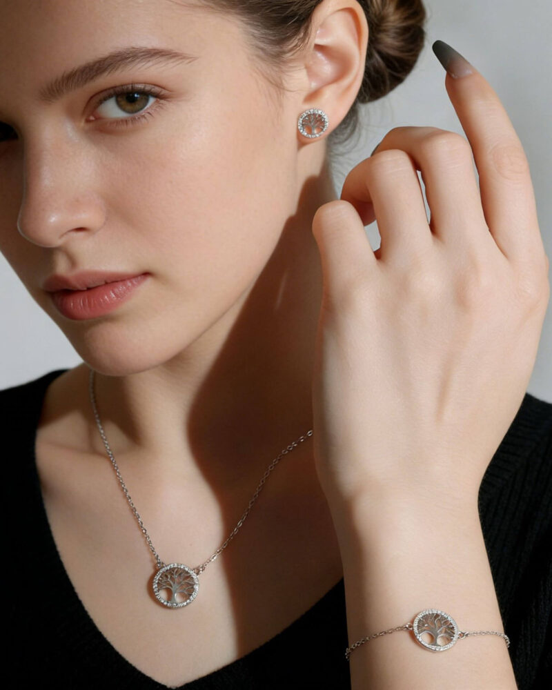 Alternative view of Family Tree of Life Bracelet S925 Pendant Necklace Set