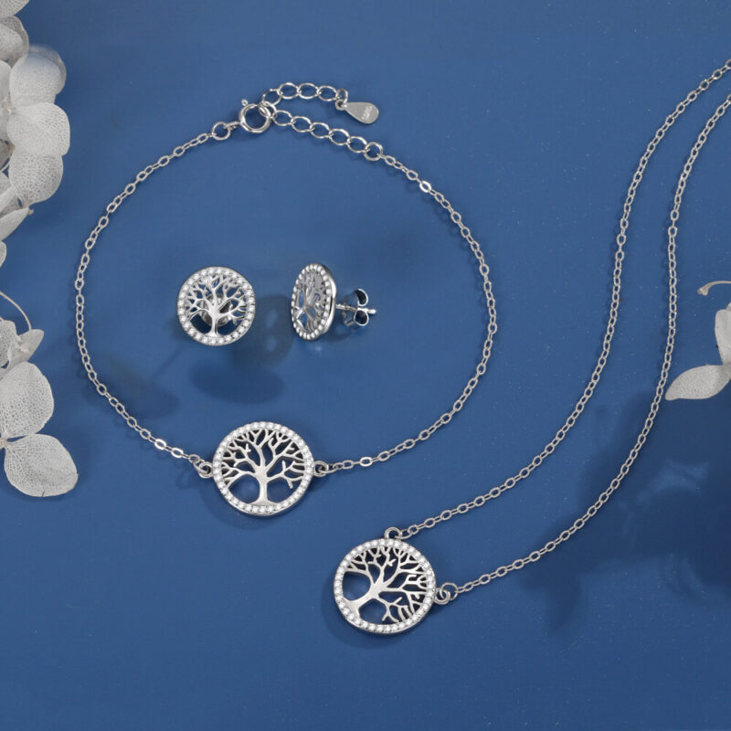 Family Tree of Life Bracelet 925 Sterling Silver Pendant Necklace Set 8