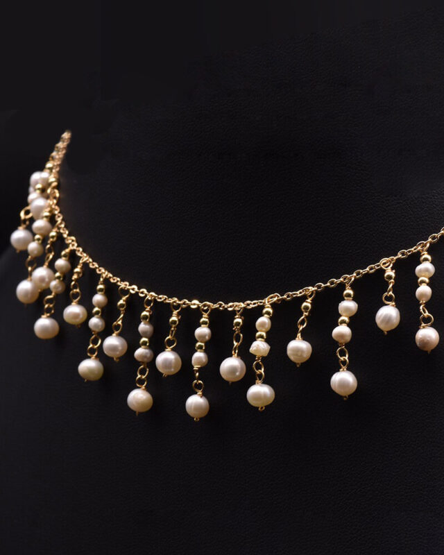 Alternative view of Freshwater Pearl Chain Choker String Tassel Necklace