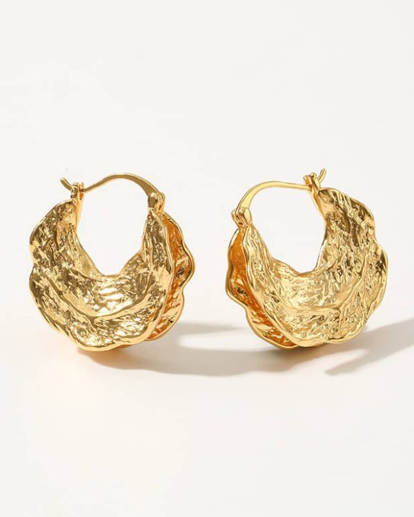 Gold Filigree Vintage Thick Chunky Hoop Openwork Earrings 1