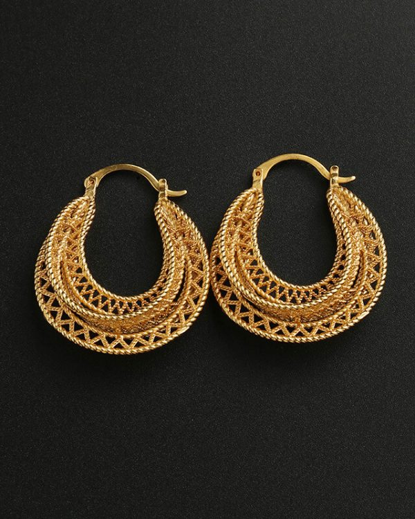 Gold Filigree Vintage Thick Chunky Hoop Openwork Earrings 5