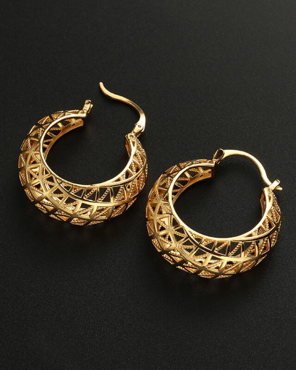 Gold Filigree Vintage Thick Chunky Hoop Openwork Earrings