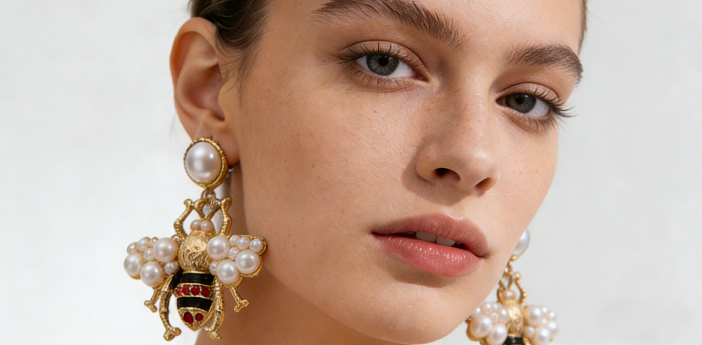 Gold Plated Evil Eye Pearl Bee Dangle Earrings Gift for Holiday 2