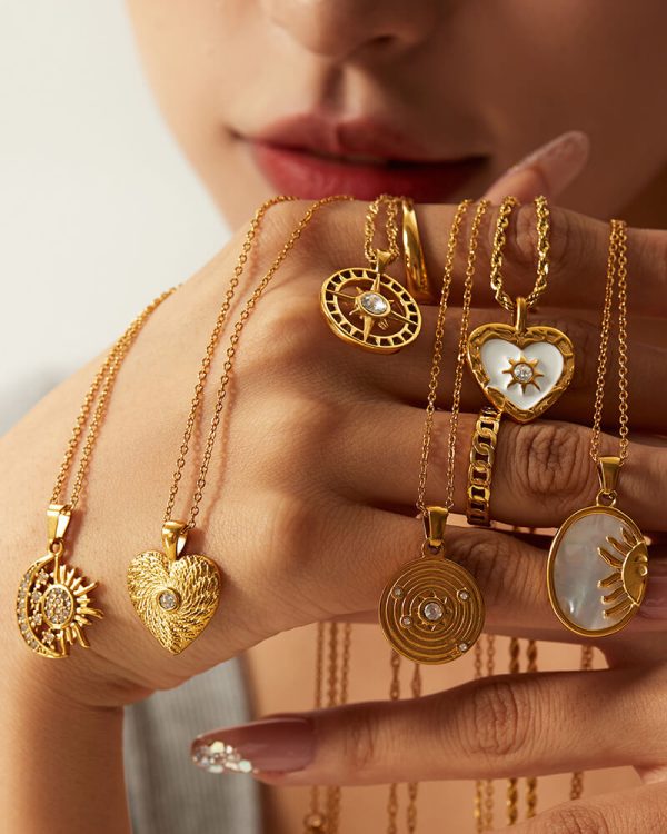Alternative view of Gold Plated Stainless Steel Metal Pearl Sun Moon Boho Beach Chain