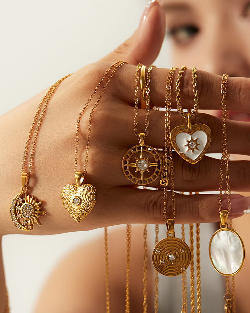 Gold Plated Stainless Steel Metal Pearl Sun Moon Boho Beach Chain