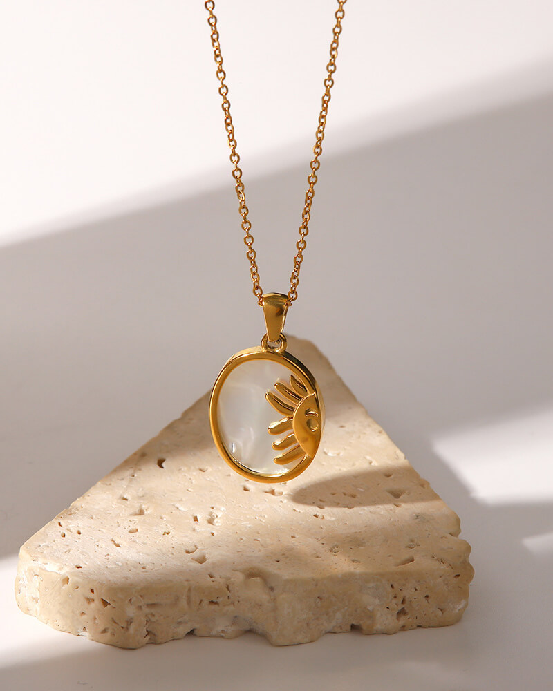 Gold Plated Stainless Steel Metal Pearl Sun Moon Boho Beach Chain - Image 4