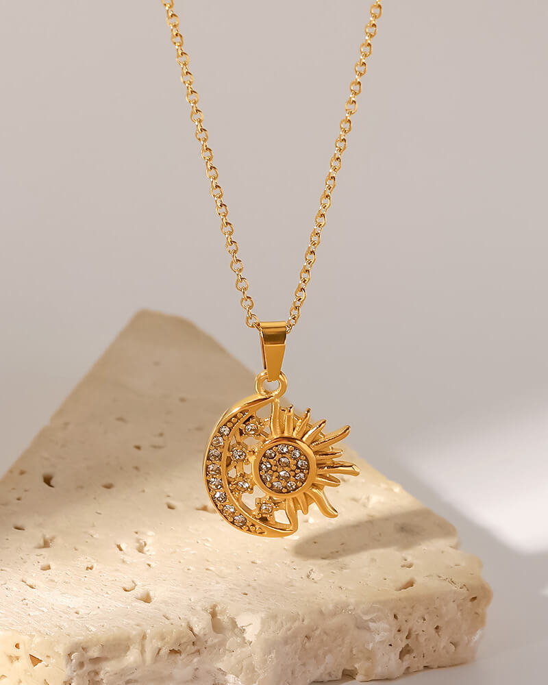 Gold Plated Stainless Steel Metal Pearl Sun Moon Boho Beach Chain - Image 8