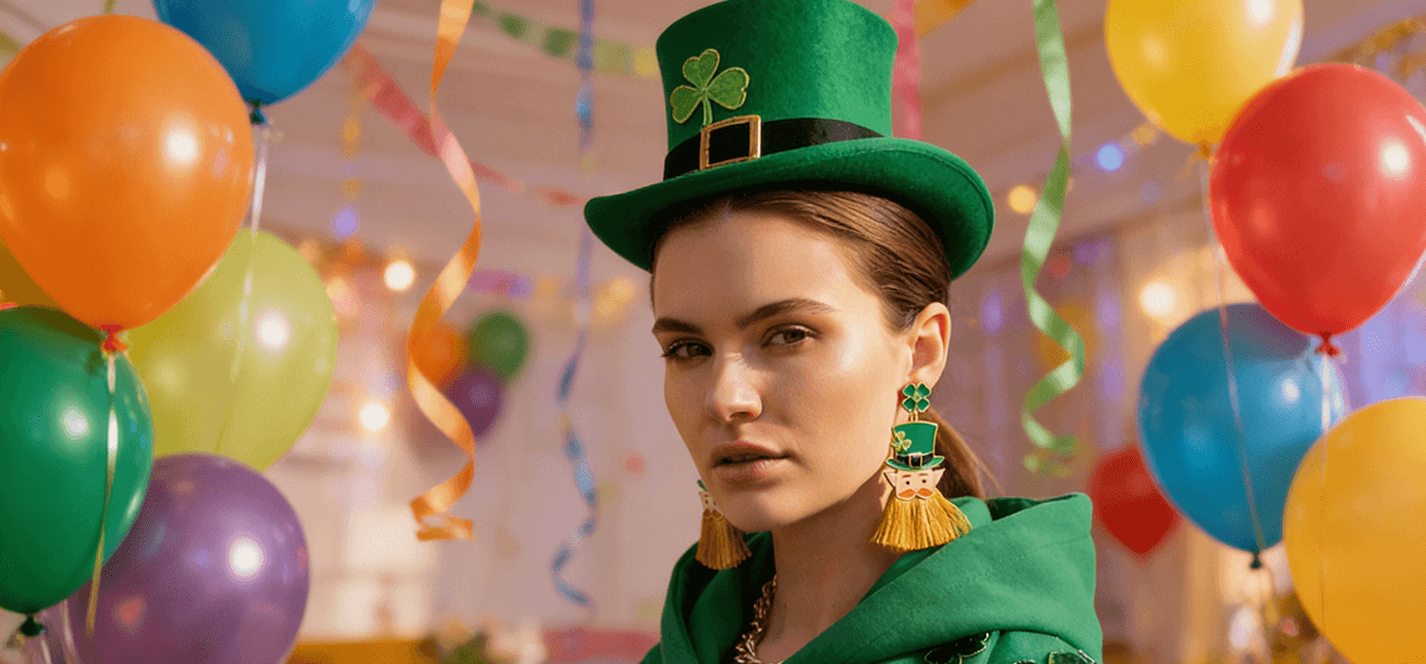 Irish Green St Patricks Day Stud Shamrock Dangle Earrings 1