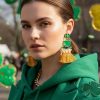 Irish Green St Patricks Day Stud Shamrock Dangle Earrings