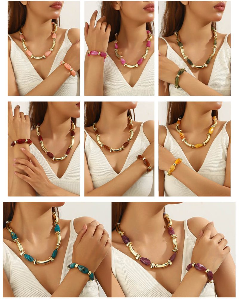 Irregular Charm Beaded Jewelry Set Statement Choker Bracelet