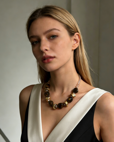 Alternative view of Irregular Chunky Colorful Beaded Necklace Vacation Jewelry