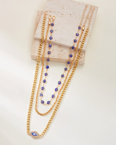 Layered Stacking Evil Eye Cuban Chain Necklace