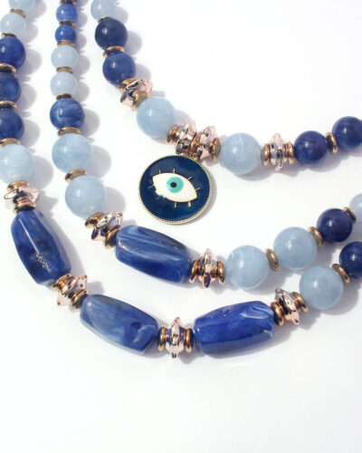 Alternative view of Bohemian Blue Multi Layered Clavicle Chain Bead Necklace