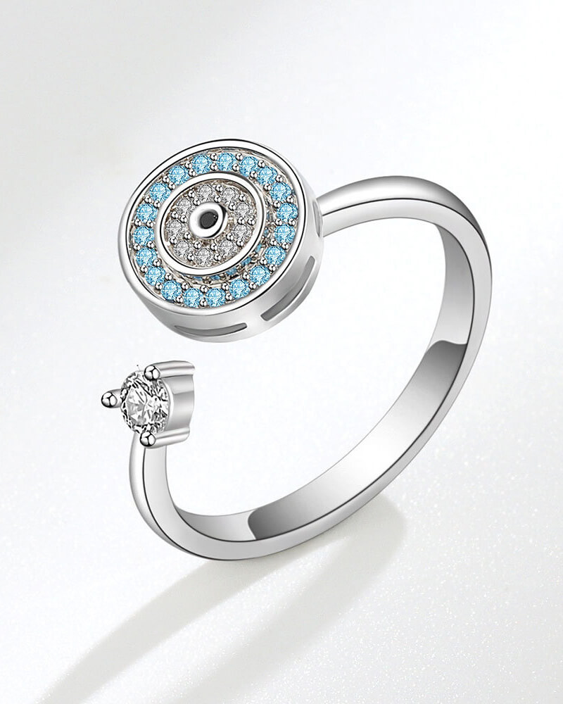 S925 Sterling Silver Evil Eye Open Spinner Ring Adjustable