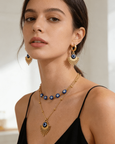 Alternative view of Trendy Lucky Pendant Necklace Evil Eye Earring Set Gift