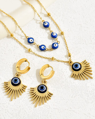 Trendy Lucky Pendant Necklace Evil Eye Earring Set Gift