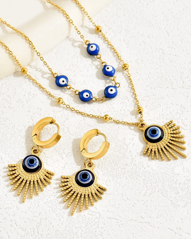 Trendy Lucky Pendant Necklace Evil Eye Earring Set Gift