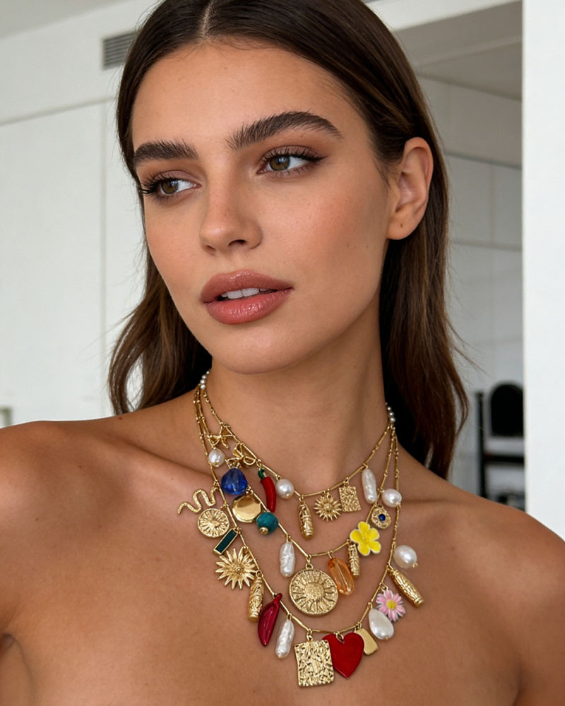 Alternative view of Vintage Bohemian Charm Chain 3-Layered Pendant